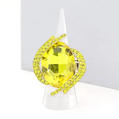 Fashnzfab Oval Crystal Centered Stretch Ring In Yellow