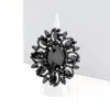 Fashnzfab Oval Crystal Cluster Stretch Ring In Black