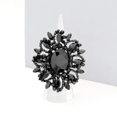 Fashnzfab Oval Crystal Cluster Stretch Ring In Black