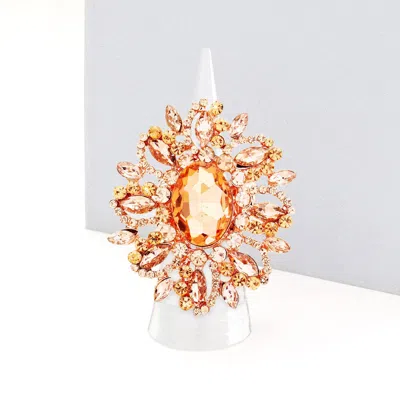 Fashnzfab Oval Crystal Cluster Stretch Ring In Gold