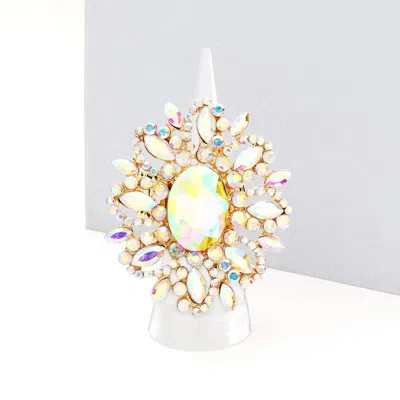 Fashnzfab Oval Crystal Cluster Stretch Ring In Silver