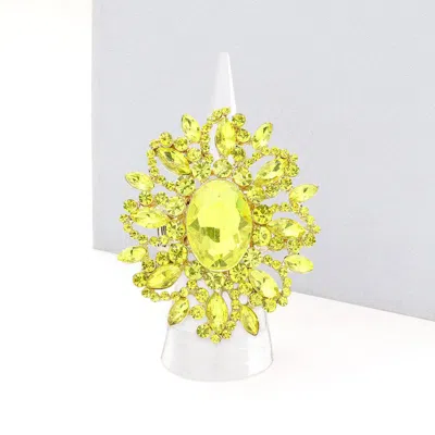 Fashnzfab Oval Crystal Cluster Stretch Ring In Yellow