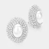 Fashnzfab Oval Crystal Pearl Clip On Earrings In Multi