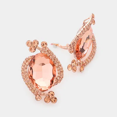 Fashnzfab Oval Crystal Rhinestone Clip On Earrings In Pink