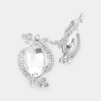Fashnzfab Oval Crystal Rhinestone Clip On Earrings In Silver