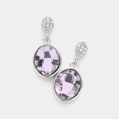 Fashnzfab Oval Crystal Rhinestone Drop Earrings - Violet In Purple