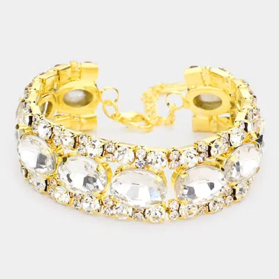 Fashnzfab Oval Crystal Rhinestone Evening Bracelet Clear, Gold In Multi
