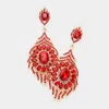 Fashnzfab Oval Crystal Rhinestone Flame Evening Earrings - Siam In Red