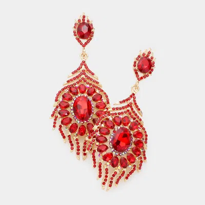 Fashnzfab Oval Crystal Rhinestone Flame Evening Earrings - Siam In Red