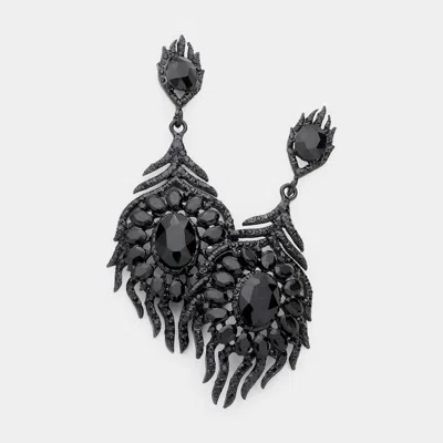 Fashnzfab Oval Crystal Rhinestone Flame Evening Earrings In Black