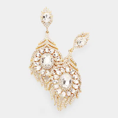 Fashnzfab Oval Crystal Rhinestone Flame Evening Earrings In Gold