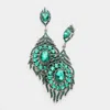 Fashnzfab Oval Crystal Rhinestone Flame Evening Earrings In Green