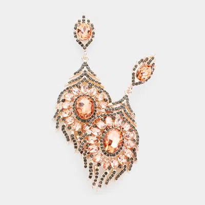 Fashnzfab Oval Crystal Rhinestone Flame Evening Earrings In Gold