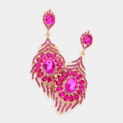 Fashnzfab Oval Crystal Rhinestone Flame Evening Earrings In Pink