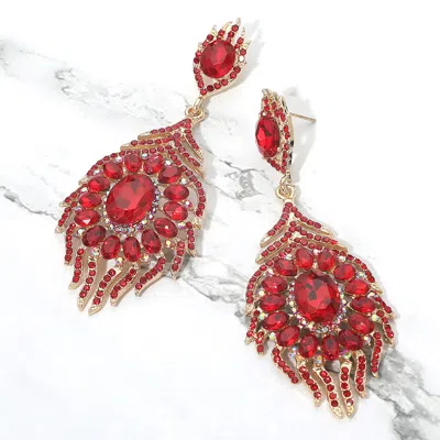 Fashnzfab Oval Crystal Rhinestone Flame Evening Earrings In Red