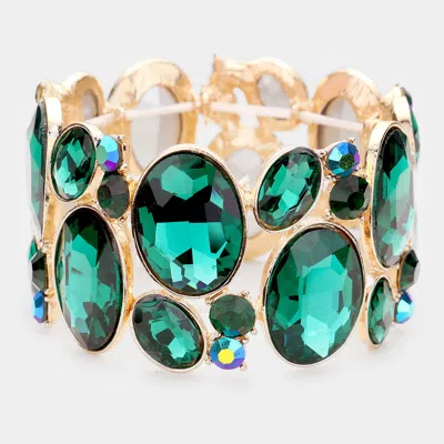 Fashnzfab Oval Crystal Rhinestone Stretch Bracelet In Green