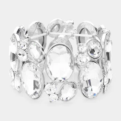 Fashnzfab Oval Crystal Rhinestone Stretch Bracelet In Silver