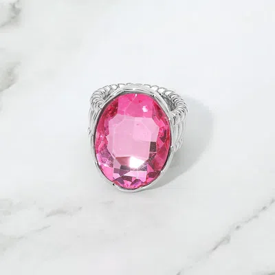 Fashnzfab Oval Crystal Rhinestone Stretch Cocktail Ring In Pink