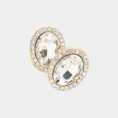 Fashnzfab Oval Crystal Stone Evening Earrings - Gold