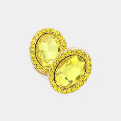 Fashnzfab Oval Crystal Stone Evening Earrings - Yellow