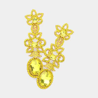 Fashnzfab Oval Crystal Stone Pointed Flower Evening Earrings In Gold