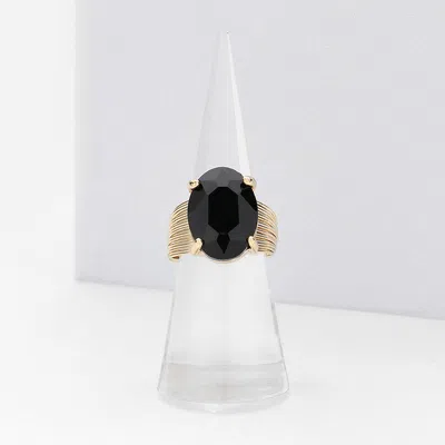 Fashnzfab Oval Cut Stone Adjustable Ring In Black