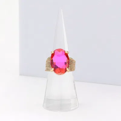 Fashnzfab Oval Cut Stone Adjustable Ring In Pink