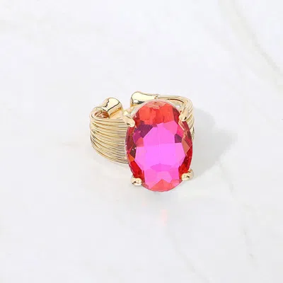 Fashnzfab Oval Cut Stone Adjustable Ring In Pink