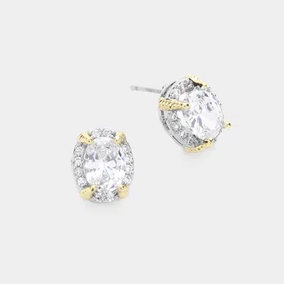 Fashnzfab Oval Cz Stone Stud Earrings In Silver