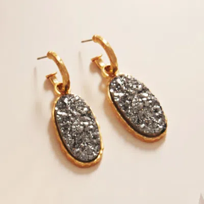 Fashnzfab Oval Druzy Dangle Earrings In Blue