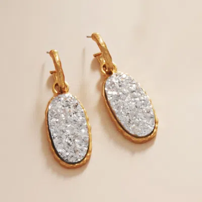 Fashnzfab Oval Druzy Dangle Earrings In Silver