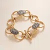Fashnzfab Oval Druzy Pointed Metal Oval Chain Link Toggle Bracelet Hematite In Blue
