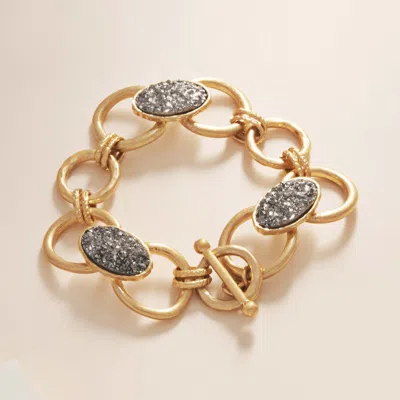 Fashnzfab Oval Druzy Pointed Metal Oval Chain Link Toggle Bracelet Hematite In Blue