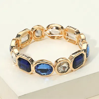 Fashnzfab Oval Emerald Cut Stone Accented Stretch Bracelet In Gold