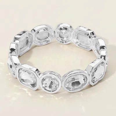 Fashnzfab Oval Emerald Cut Stone Accented Stretch Bracelet In Metallic