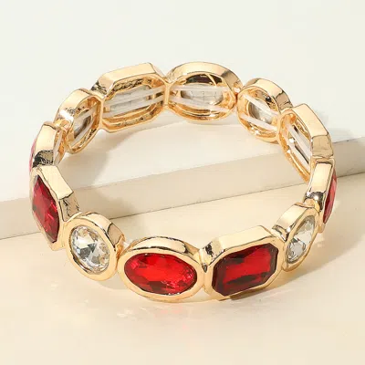 Fashnzfab Oval Emerald Cut Stone Accented Stretch Bracelet Red