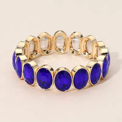 Fashnzfab Oval Faceted Stone Beaded Stretch Evening Bracelet In Blue