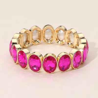 Fashnzfab Oval Faceted Stone Beaded Stretch Evening Bracelet In Pink