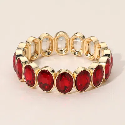 Fashnzfab Oval Faceted Stone Beaded Stretch Evening Bracelet In Red