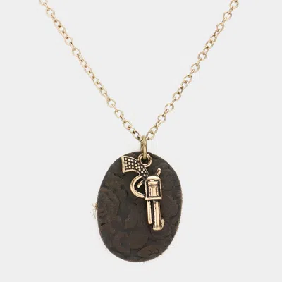 Fashnzfab Oval Faux Leather Metal Pendant Necklace In Multi