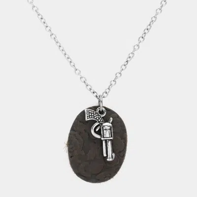 Fashnzfab Oval Faux Leather Metal Pendant Necklace In Multi