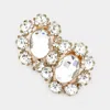 Fashnzfab Oval Flower Rhinestone Clip On Earrings In Gold