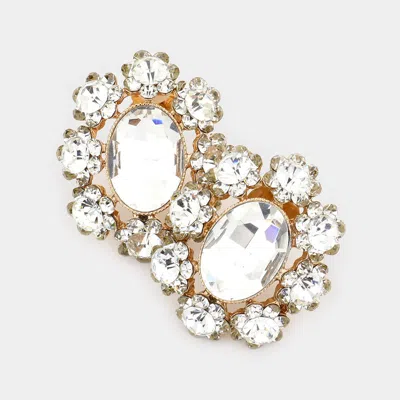 Fashnzfab Oval Flower Rhinestone Clip On Earrings In Gold