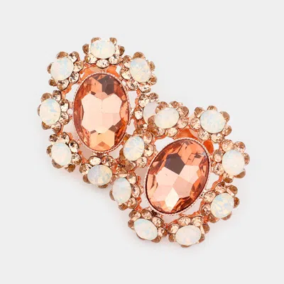 Fashnzfab Oval Flower Rhinestone Clip On Earrings In Pink