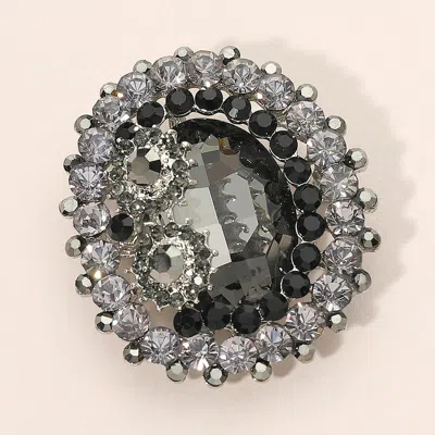 Fashnzfab Oval Glass Crystal Double Flower Pin Brooch In Black