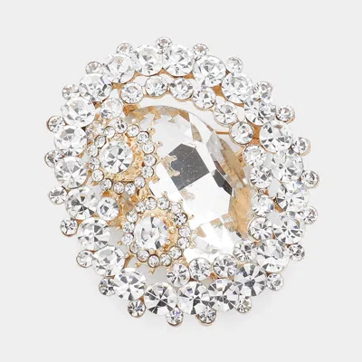 Fashnzfab Oval Glass Crystal Double Flower Pin Brooch In Gold