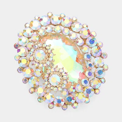 Fashnzfab Oval Glass Crystal Double Flower Pin Brooch In Green