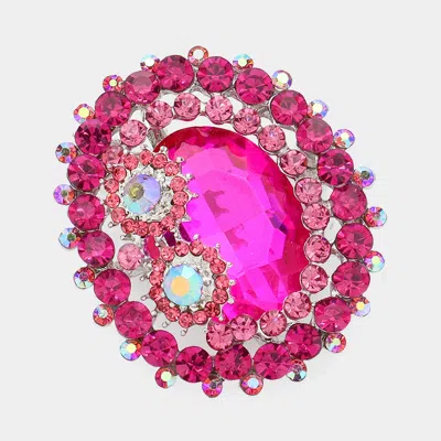 Fashnzfab Oval Glass Crystal Double Flower Pin Brooch In Pink
