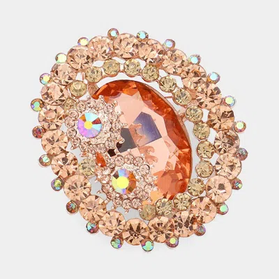 Fashnzfab Oval Glass Crystal Double Flower Pin Brooch In Pink