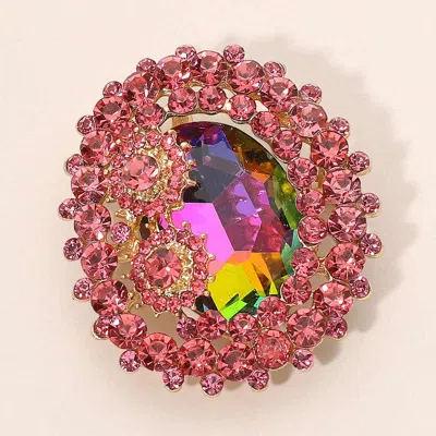 Fashnzfab Oval Glass Crystal Double Flower Pin Brooch In Purple